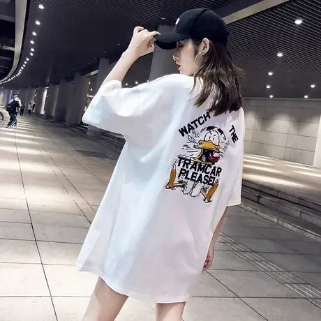 超火网红短袖夏季女装2023新款长款宽松欧货爆款t恤下衣失踪ins潮商品大图