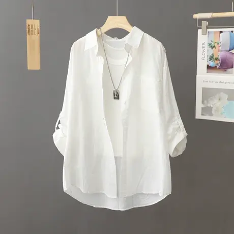 白色纯棉防晒衬衫女夏季薄款开衫设计感小众防晒衣衬衣外套上衣女商品大图