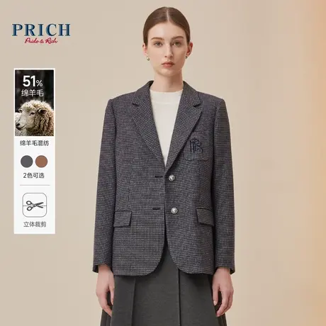 【绵羊毛混纺】PRICH冬新款logo刺绣多口袋通勤挺阔西装外套女图片