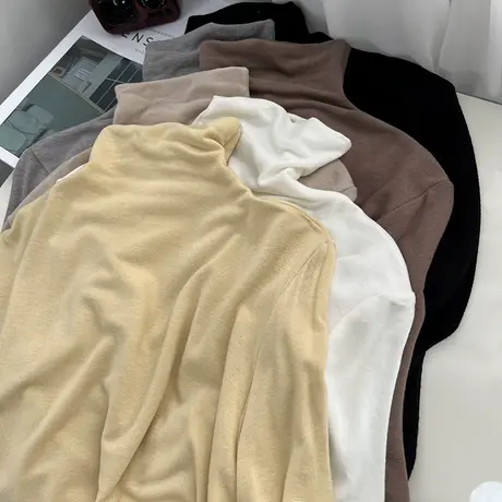 软绵绵羊绒手感堆堆领修身打底衫女秋冬温柔百搭t恤半高领针织衫商品大图