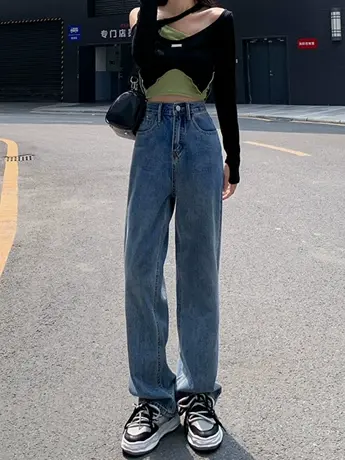 薄款小个子高腰牛仔裤女春装2023年新款复古宽松垂感阔腿拖地裤子图片