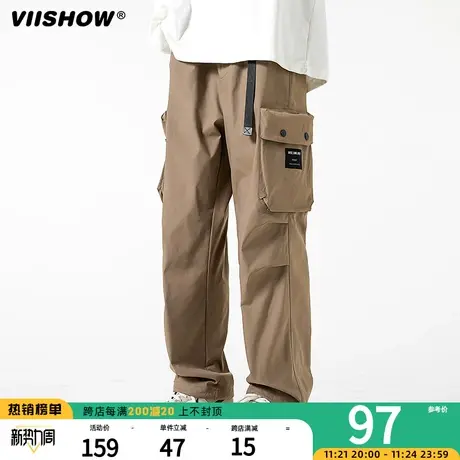 VIISHOW大口袋工装裤子男春秋冬季加厚宽松直筒痞帅休闲长裤男生商品大图