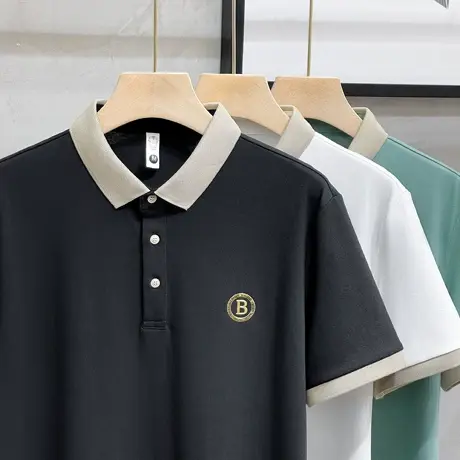 轻奢夏季爆款男士简约polo衫欧货烫钻翻领商务休闲撞色领短袖T恤图片