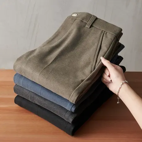 男士休闲裤子秋冬季2023新款潮流保暖加厚毛呢西裤男直筒修身九分商品大图