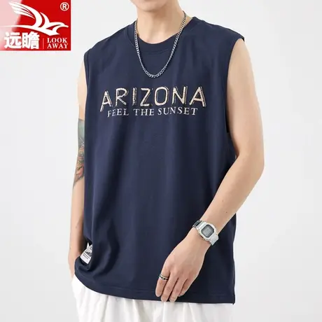 夏季纯棉砍袖背心男款美式潮牌宽松休闲篮球运动男士无袖T恤坎肩商品大图