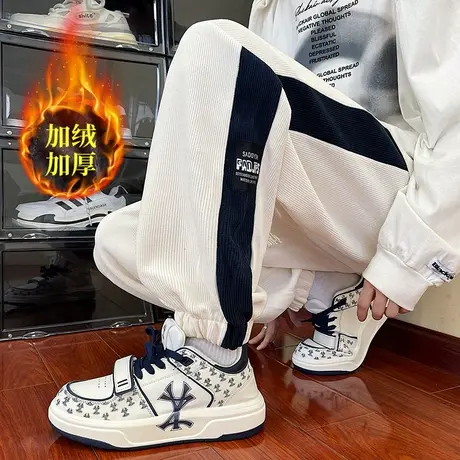 裤子男2023新款高中生运动裤美式束脚卫裤春秋冬款加绒休闲长裤潮商品大图