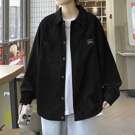 2023春秋新款夹克男灯芯绒潮流宽松大码休闲外套男装港风春装上衣商品大图