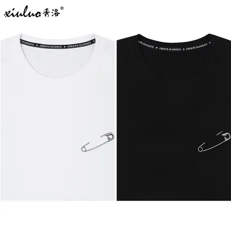 秀洛印上去的假别针纯棉打底衫情侣装宽松夏季上衣短袖T恤很安全商品大图
