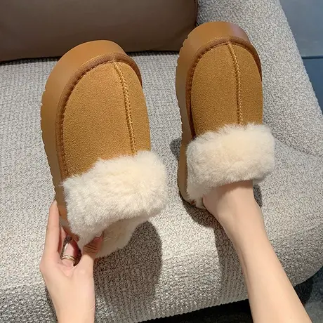 包头半拖鞋女2024新款冬季网红超火保暖加厚鞋子厚底松糕外穿棉拖图片