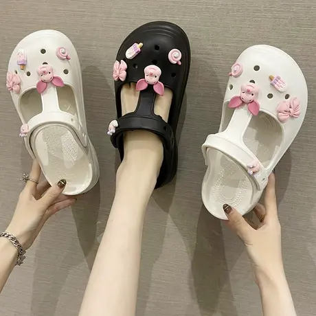 2024新款洞洞鞋女夏季外穿可爱小猪防滑厚底包头两穿沙滩凉拖鞋商品大图