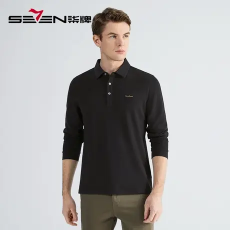 【含羊绒】柒牌清仓polo衫男长袖时尚字母绣花年春秋季保暖打底衫商品大图