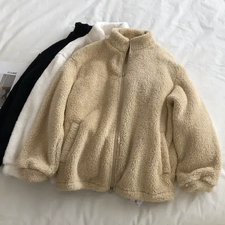 温暖锁温珊瑚绒加厚立领开衫拉链外套女宽松显瘦冬季保暖毛毛上衣图片