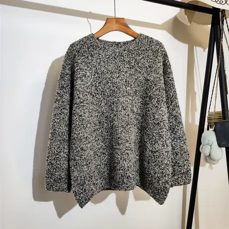 复古简约圆领长袖针织衫女秋冬新款宽松慵懒洋气休闲百搭毛衣外穿商品大图