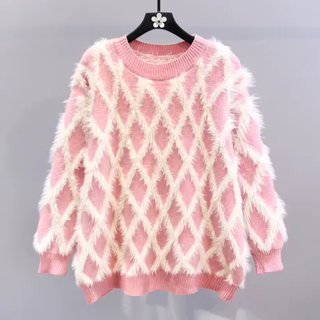 小清新菱格毛衣女冬季2023新款宽松慵懒风加厚设计感针织打底衫图片