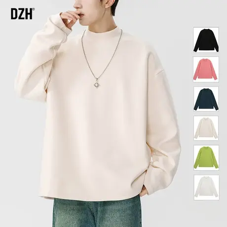 男士米白色半高领卫衣男冬季新款上衣保暖长袖t恤德绒打底衫内搭图片