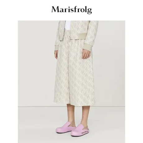 【复古老花】玛丝菲尔时尚摩登休闲logo提花老花A字阔腿直筒裤女商品大图