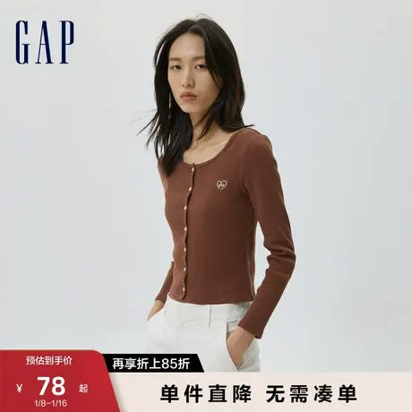 【断码优惠】Gap女装秋季简约罗纹针织长袖美式复古上衣613208商品大图