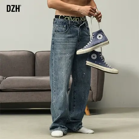 男士美式复古牛仔裤男春季直筒宽松2024新款阔腿裤休闲长裤高街裤商品大图
