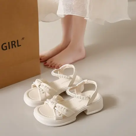 厚底凉鞋女款仙女风2024年新款夏季配裙子软底防滑方跟罗马鞋ins图片