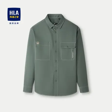 HLA/海澜之家纯棉质地长袖衬衫24春夏新宽松方领外套款印花衬衣男商品大图
