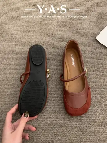 红色玛丽珍鞋女鞋2024年秋冬新款圆头软底软面一字带浅口法式单鞋商品大图