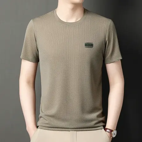 2024夏季新款冰丝短袖T恤男加肥加大码商务休闲男装纯色半袖体恤商品大图