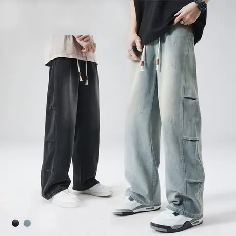 男士浅色美式牛仔裤男直筒宽松青少年裤子2024新款休闲裤春季男裤商品大图