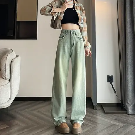 直筒牛仔裤女2024新款高腰垂感复古拖地显瘦裤子女春秋窄版阔腿裤商品大图