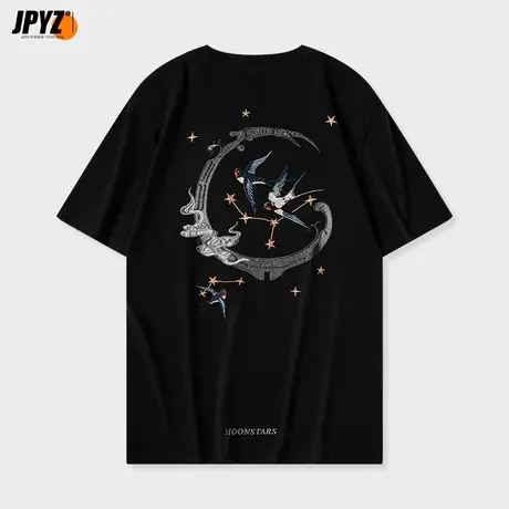 男士t恤重磅刺绣印花短袖宽松纯棉潮流圆领体恤国潮五分袖打底衫商品大图