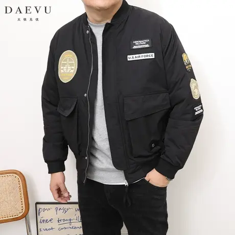 冬新款多标大号潮胖加肥加大码男士棒球领短款薄棉衣外套飞行夹克图片