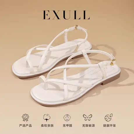 依思q夹趾凉鞋女款2024年夏季新款低跟时尚配裙子沙滩平底罗马鞋商品大图