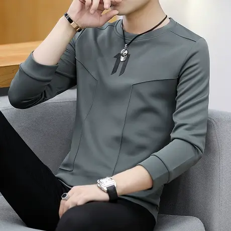 男士t恤长袖韩版春秋上衣服 男装青少年秋衣圆领卫衣打底体恤小衫商品大图