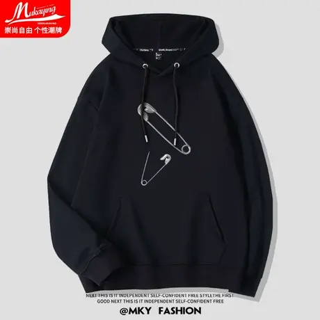2023春秋季新款个性连帽卫衣男设计感小众黑色宽松潮流大码长袖衫图片