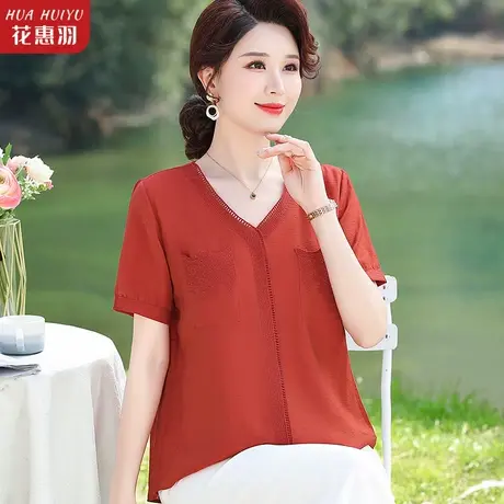 中年妈妈洋气夏装宽松上衣2023新款40岁50中老年女装夏季短袖T恤图片