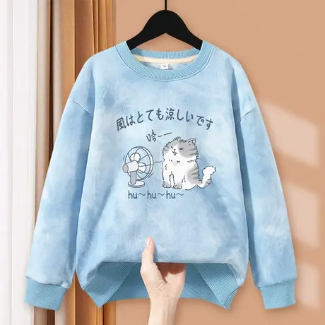 初秋圆领卫衣女2023年新款秋季女款无帽宽松春秋薄款扎染秋装上衣商品大图