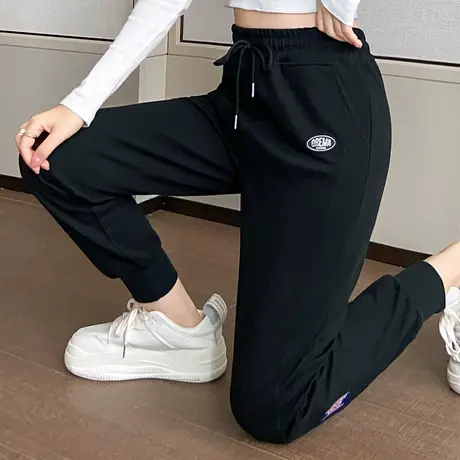 黑色运动裤女2022新款爆款春秋显高显瘦小个子休闲灯笼裤束脚卫裤图片