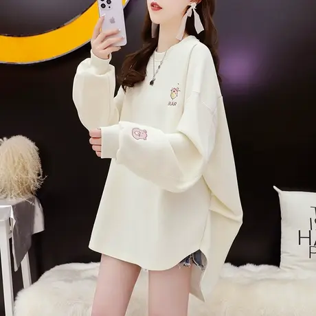 宽松设计感卫衣女中长款2023新款秋冬洋气减龄慵懒风休闲百搭上衣图片