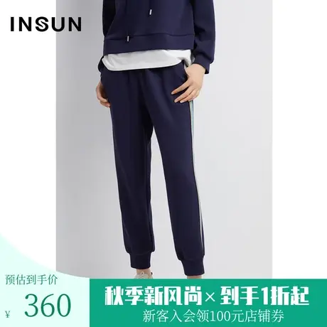 恩裳2023年早春新品侧面织带撞色休闲裤简约运动裤小脚裤商品大图