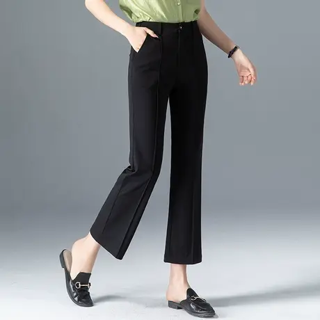 冰丝黑色微喇裤女2023新款小个子九分裤高腰西装裤夏季薄款喇叭裤商品大图