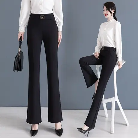 黑色喇叭裤高腰女显瘦弹力2023黑色垂感修身长裤松紧腰休闲微喇裤图片