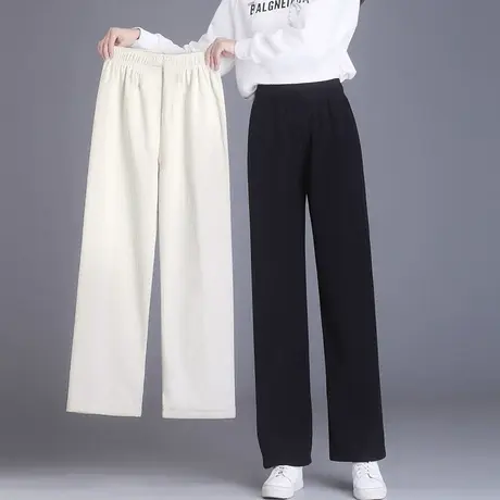 加绒秋冬雪尼尔阔腿裤子女2023新款灯芯绒宽松爆款奶油直筒休闲裤商品大图