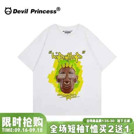 无性别穿搭街头风hiphop潮牌白色短袖女t恤夏季宽松大版半袖上衣商品大图