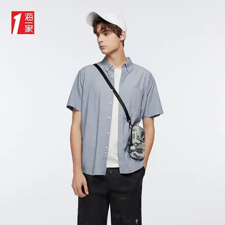 海一家商务休闲短衬新款扣领尖领亲肤棉质男士短袖衬衫商品大图