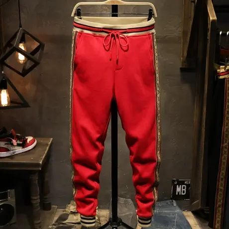 潮牌松紧腰宽松工装裤男士休闲裤运动束脚轻奢长裤子男夏季款针织图片