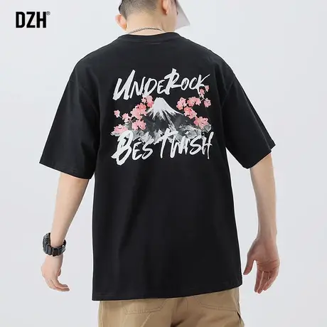 男士国潮t恤潮牌黑色短袖男夏季宽松上衣男装2023新款体恤半截袖商品大图