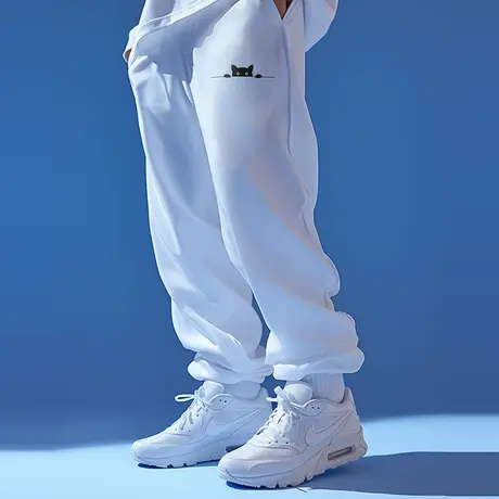 秋冬款男生纯棉卫裤加绒加厚休闲加肥加大码白色宽松运动裤长裤男商品大图