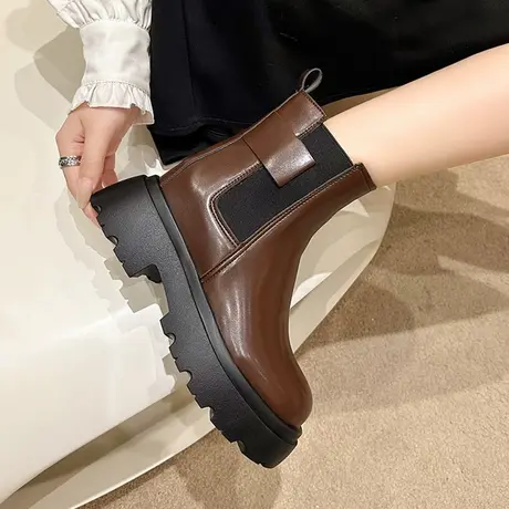 厚底粗跟烟筒靴短靴女英伦风马丁靴2023秋冬新款复古女鞋切尔西靴商品大图