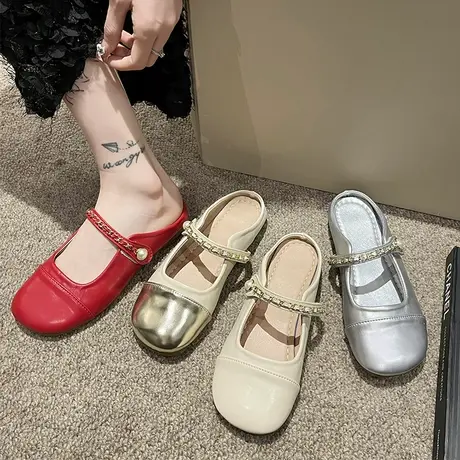 包头半拖鞋女夏外穿2023新款夏季晚风温柔鞋平底法式玛丽珍女鞋子商品大图