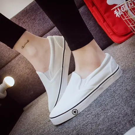 杜熙春夏一脚蹬懒人鞋平底布鞋帆布鞋女乐福鞋休闲小白鞋学生鞋商品大图