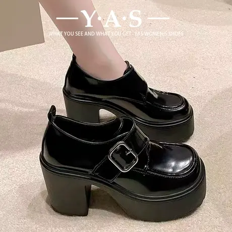 粗跟厚底乐福鞋女2024新款大头显瘦增高英伦小皮鞋百搭玛丽珍单鞋商品大图